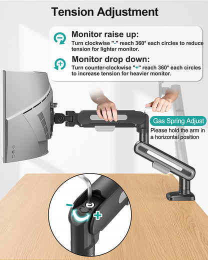 MOUNT PRO Dual Monitor Desk Mount, Pneumatic Monitor Arms for 2 Monitors Max 39 Inches, Adjustable Dual Computer Monitor Stand Each Arm Holds up to 26.5lbs, VESA Mount with C Clamp & Grommet Base