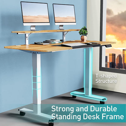 WOKA 55 x 28 Inch Electric Standing Desk with Wheels, Height Adjustable Stand up Desk with a Monitor Stand Riser, Standing Computer Desk with Memory Controllers, Adjustable Desks for Home Office