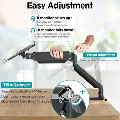 MOUNT PRO Monitor and Laptop Mount Fits Max 17" Notebook and 32" Computer Screen, Adjustable Laptop and Monitor Stand for Desk, VESA Monitor Mount with Laptop Tray, Each Arm Holds up to 17.6lbs