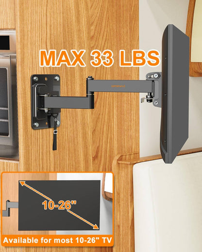 GOFORWILD Lockable RV TV Mount, Full Motion RV Mount for Most 10-26 inch TV, TV Wall Mount for Camper Truck Trailer Marine Boat Motor Home, Max VESA 100x100mm, up to 33LBS