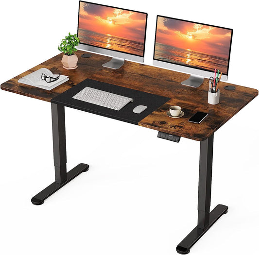 WOKA 55 x 28 Inch Electric Standing Desk, Height Adjustable Stand up Desk, Sit Stand Desk with Memory Controllers, Adjustable Desks for Home Office with Rustic and Black Top and Black Frame