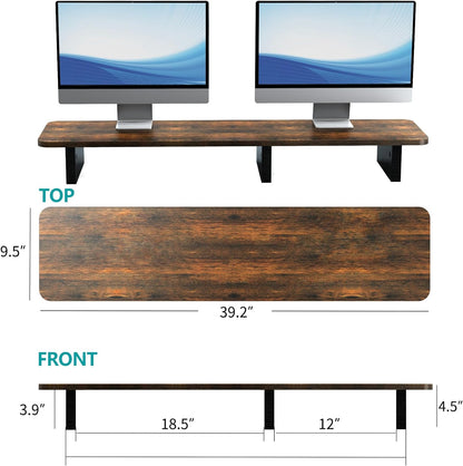 Zimilar Dual Monitor Stand Riser, Large Wood Computer Monitor Riser, Extra Long Monitor Stand for 2 Monitors with Storage for Office Accessories(Rust Brown)
