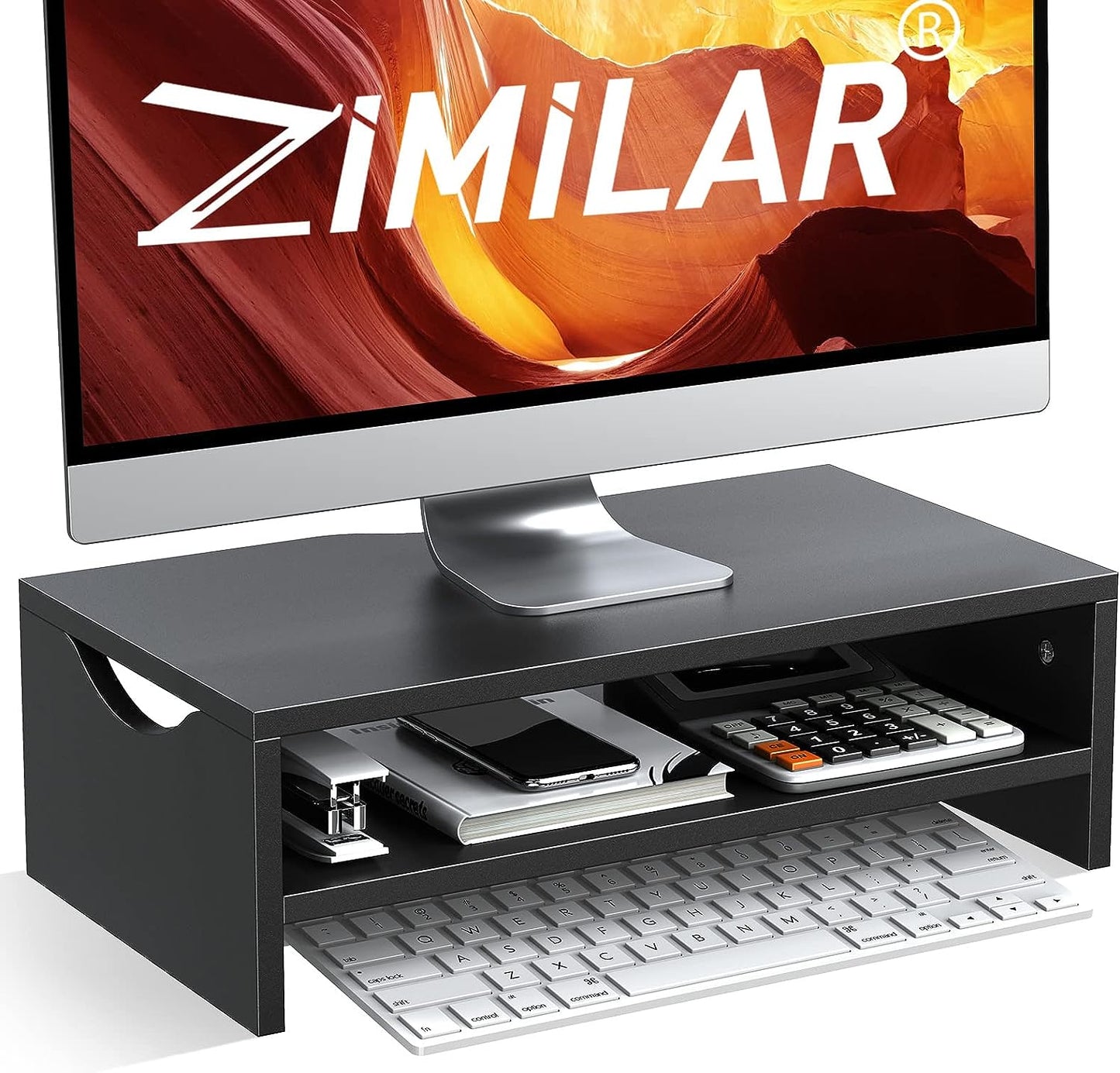 Zimilar Monitor Stand Riser, 2 Tiers Laptop Computer Monitor Riser for PC Screen, iMac, Desktop Wooden Screen Monitor Stand Riser with Storage Organizer for Home Office