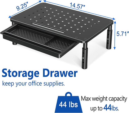 Zimilar Monitor Stand Riser with Drawer - 3 Height Adjustable Monitor Stand with Unique Star Mesh, Metal Monitor Riser for Computer Laptop Notebook Printer