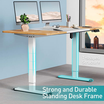 WOKA 55 x 28 Inch Electric Standing Desk, Height Adjustable Stand Up Desk, Sit Stand Desk with Memory Controllers, Adjustable Desk for Home Office with Deep Oak and White Top and White Frame