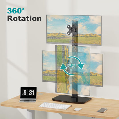 MOUNT PRO Vertical Dual Monitor Stand for 2 Computer Screen up to 32 Inch/33lbs Each, Stacked Monitor Mount, Free-Standing Monitor Desk stand with Swivel, Tilt, Height Adjustable, VESA Stand 100 x 100