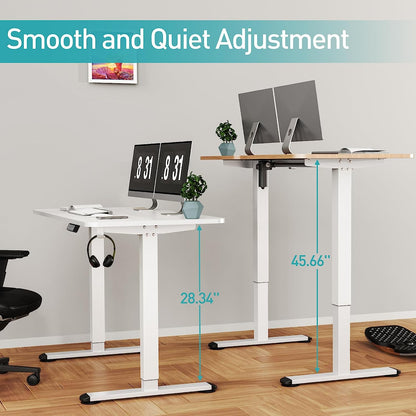 WOKA Electric Standing Desk 48 x 24 Inch, Adjustable Height Stand Up Desk with Memory Controller, Adjustable Desks for Home Office, Sit Stand Desk White with Splice Board, Motorized Standing Desk