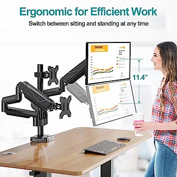 MOUNT PRO Triple Monitor Mount, 3 Monitor Desk Arm fits Three Max 27" LCD Computer Screens, up to 19.8lbs Each, Premium Gas Spring Monitor Stand with Tilt Swivel Rotation, Vesa Mount 75x75,100x100