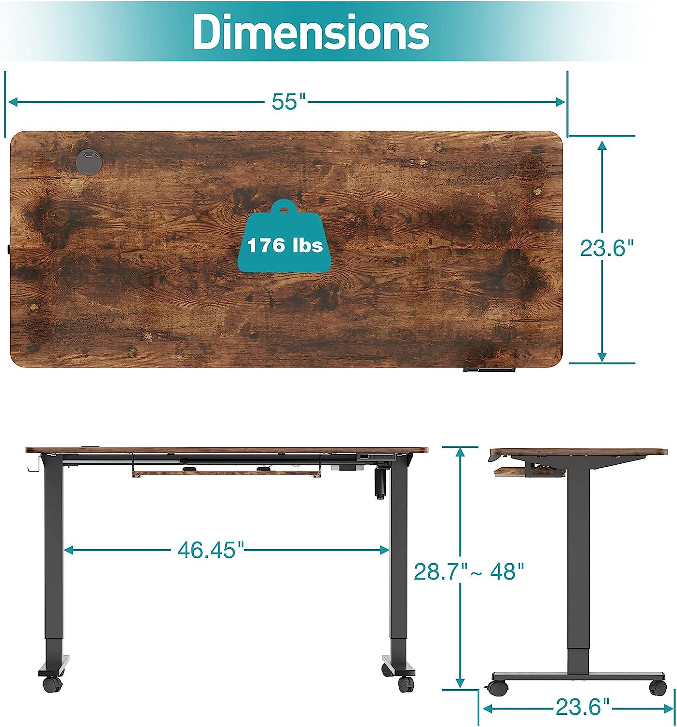 WOKA Electric Standing Desk with Keyboard Tray, 55" x 24" Stand Up Desk, Height Adjustable Sit Stand Desk with Memory Controller for Home Office, Motorized Desk with Splice Board, Rustic