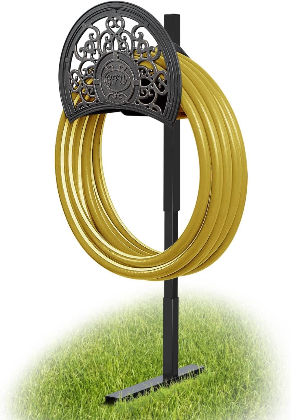 GOFORWILD Garden Hose Holder, Decorative Hose Butler Sturdy Water Hose Rack, Durable Wall Hose Hanger, Holds 125-Feet of 5/8-Inch Hose, Hose Reel, Made of Stainless Cast Aluminum, 7009