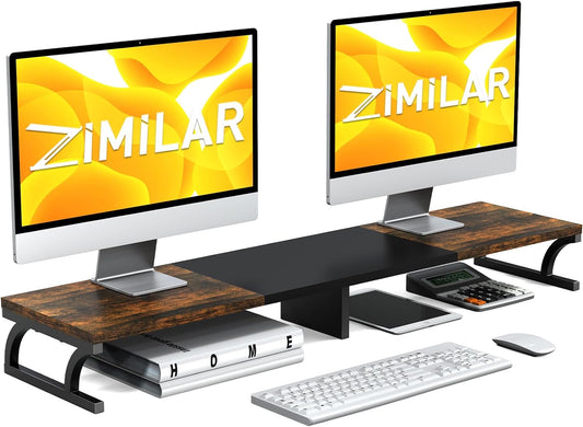 Zimilar Dual Monitor Stand Riser, Large Monitor Stand for Desk, Wood Monitor Riser with Storage for Home Office, Monitor Stands for 2 Monitors, Desktop Organizer Stand for Computer,Laptop,Printer