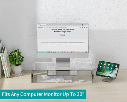 Zimilar 20 inch Large Monitor Stand Riser with Phone Stand, Crystal Acrylic Monitor Stand with Keyboard Storage, Premium Clear Computer Stand Riser, Clear Acrylic Laptop Stand with Storage Drawer