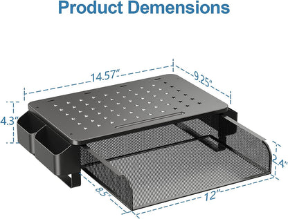 Zimilar Monitor Stand Riser with Drawer, Monitor Riser with Side Storage Pockets for Desk, Metal Monitor Stand for Laptop, PC Screen, Printer, iMac, Computer Monitor Stand for Home Office