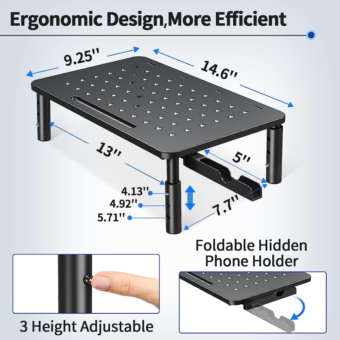 Zimilar 2 Pack Monitor Stand , 3 Height Adjustable Stand with Unique Star Mesh for Computer, Laptop, Printer, Notebook, iMac, Premium Metal Monitor Risers for 2 Monitors