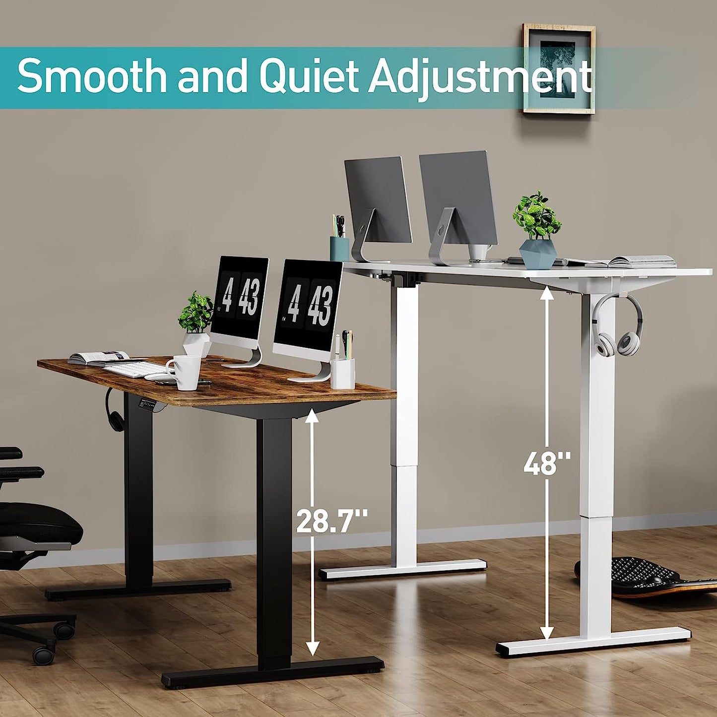 WOKA Electric Standing Desk, 59 x 24 Inches Adjustable Height Desk, Stand up Desk with Memory Controller, Ergonomic Sit to Stand Desk for Home Office, Motorized Rising Desk with Splice Board, Rustic