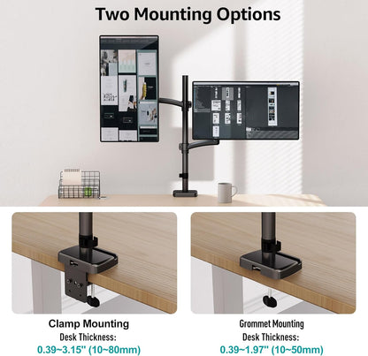 MOUNT PRO Vertical Dual Monitor Mount, Stacked Monitor Stand for 2 Computer Screens up to 32 inches, Fully Adjustable Gas Spring Monitor Desk Mount, Each Monitor Arm Holds up to 19.8lbs, VESA Mount