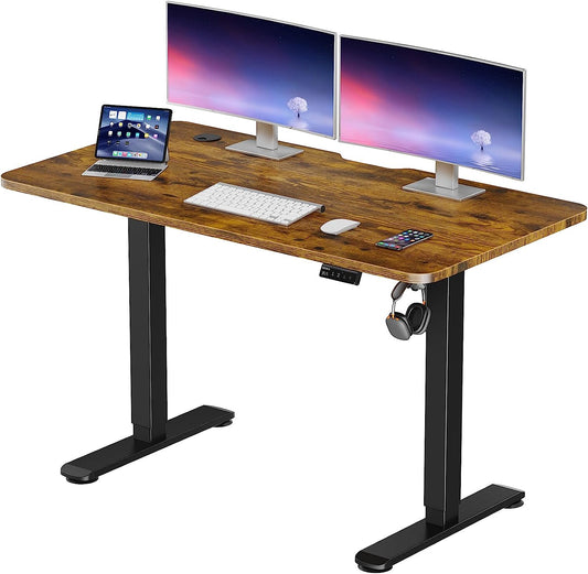 WOKA Electric Standing Desk 48 x 24 Inch, Height Adjustable Stand Up Desk with Memory Controller, Sit Stand Desk with Splice Board, Adjustable Desks for Home Office, Motorized Standing Desk Rustic