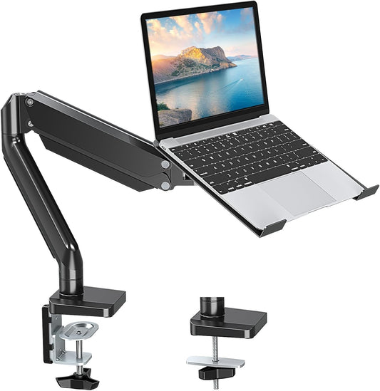 Laptop Stand Desk Mount, 2 in 1 Function Monitor Laptop Mount, Aluminum Laptop Arm Fits Max 17" Notebook and 32" Computer Screen, Single Monitor Mount with Laptop Tray, Holds up to 17.6lbs