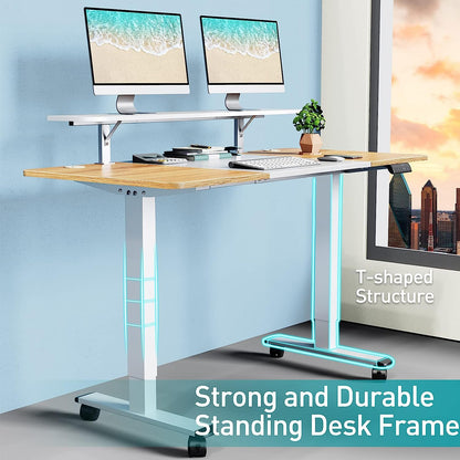 WOKA 55 x 28 Inch Electric Standing Desk with Wheels, Height Adjustable Stand up Desk with a Monitor Stand Riser, Standing Computer Desk with Memory Controllers, Adjustable Desks for Home Office