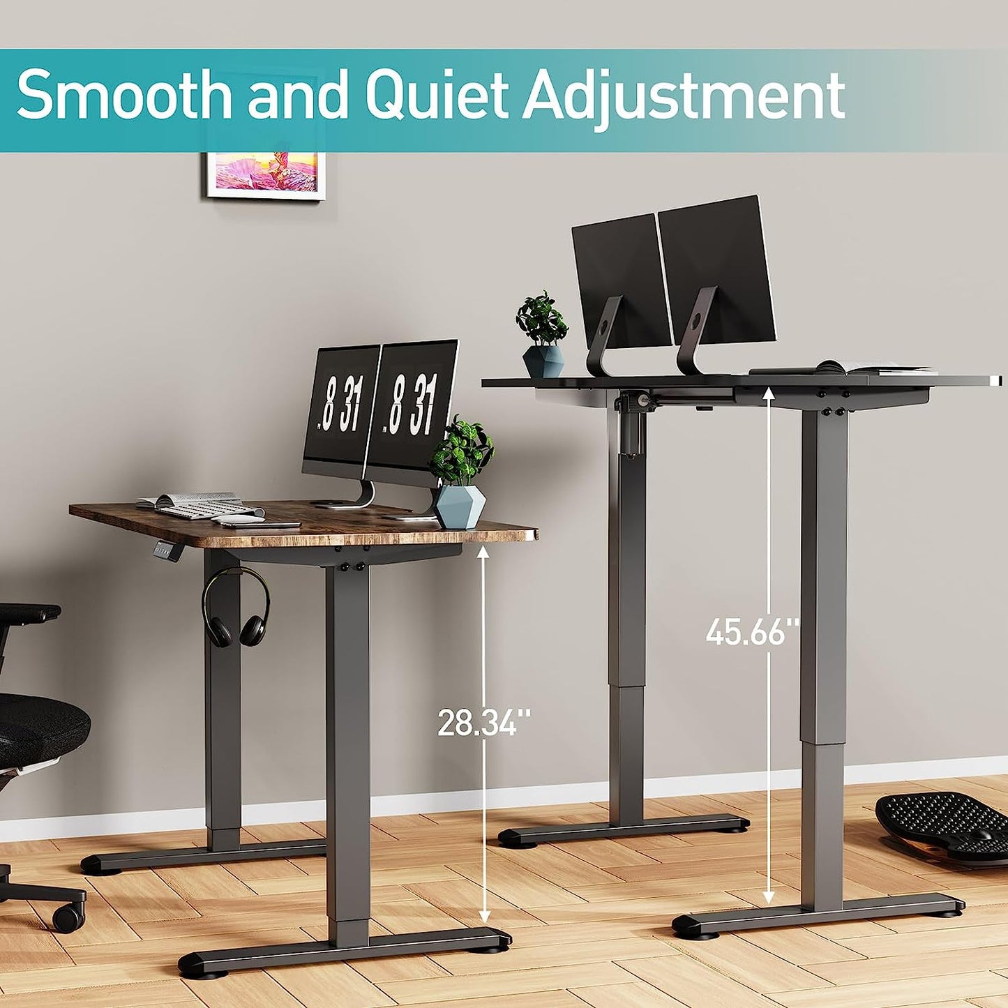 WOKA Electric Standing Desk 48 x 24 Inch, Height Adjustable Stand Up Desk with Memory Controller, Sit Stand Desk with Splice Board, Adjustable Desks for Home Office, Motorized Standing Desk Rustic