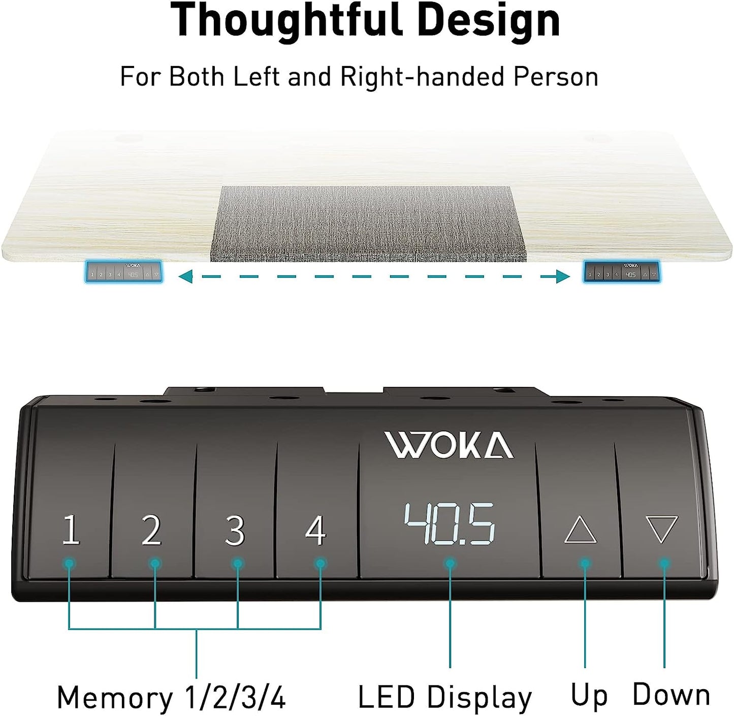 WOKA 55 x 28 Inch Electric Standing Desk, Height Adjustable Stand Up Desk, Sit Stand Desk with Memory Controllers, Adjustable Desks for Home Office with White and Grey Top and White Frame