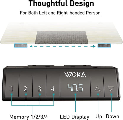 WOKA 55 x 28 Inch Electric Standing Desk, Height Adjustable Stand Up Desk, Sit Stand Desk with Memory Controllers, Adjustable Desks for Home Office with White and Grey Top and White Frame