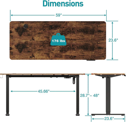 WOKA Electric Standing Desk, 59 x 24 Inches Adjustable Height Desk, Stand up Desk with Memory Controller, Ergonomic Sit to Stand Desk for Home Office, Motorized Rising Desk with Splice Board, Rustic