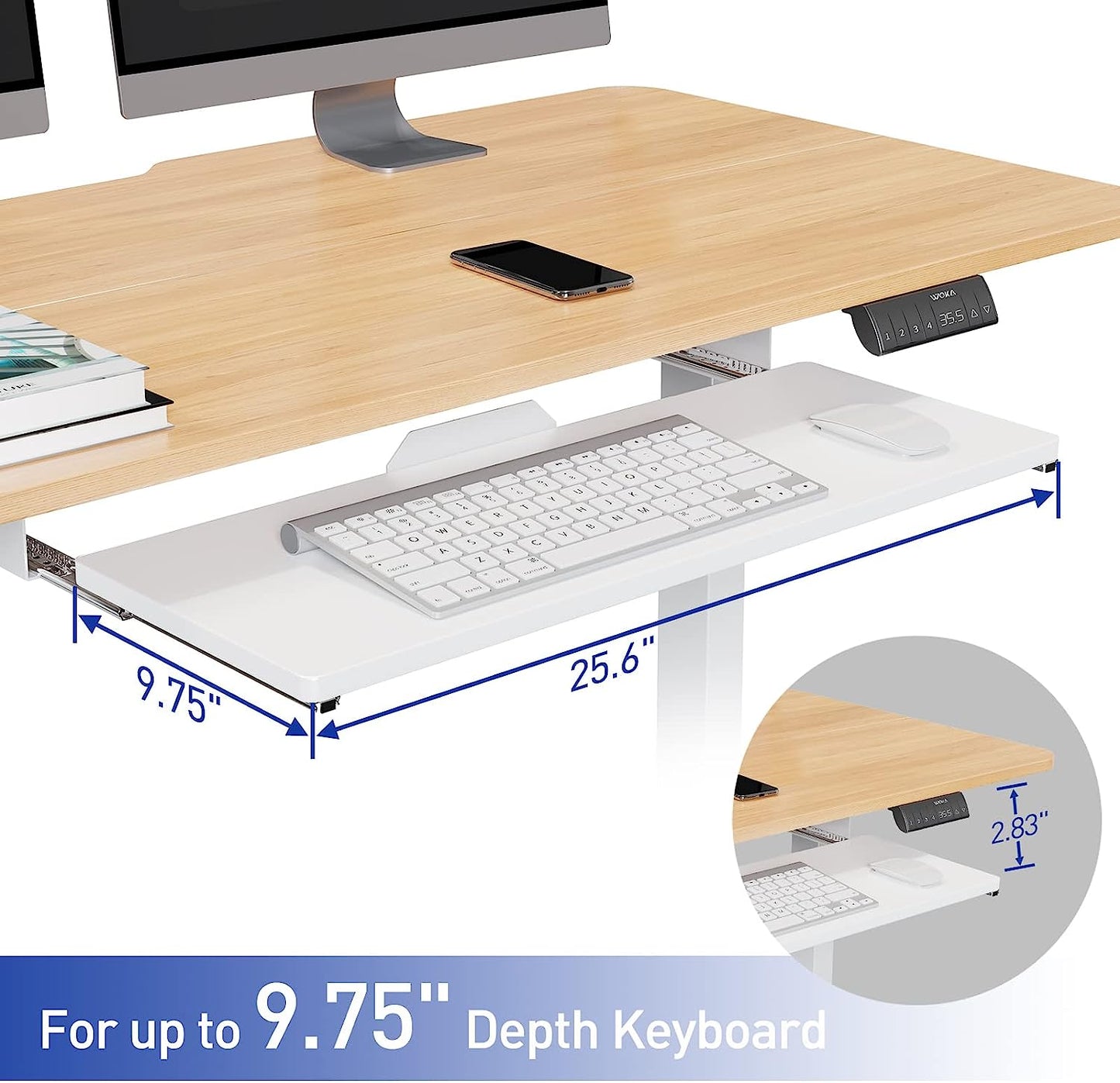 WOKA Electric Standing Desk Adjustable Height, 48 x 24 Inches Stand up Desk with Keyboard Tray, Sit Stand Desk with Memory Controller for Home Office, Motorized Desk with Splice Board, Oak