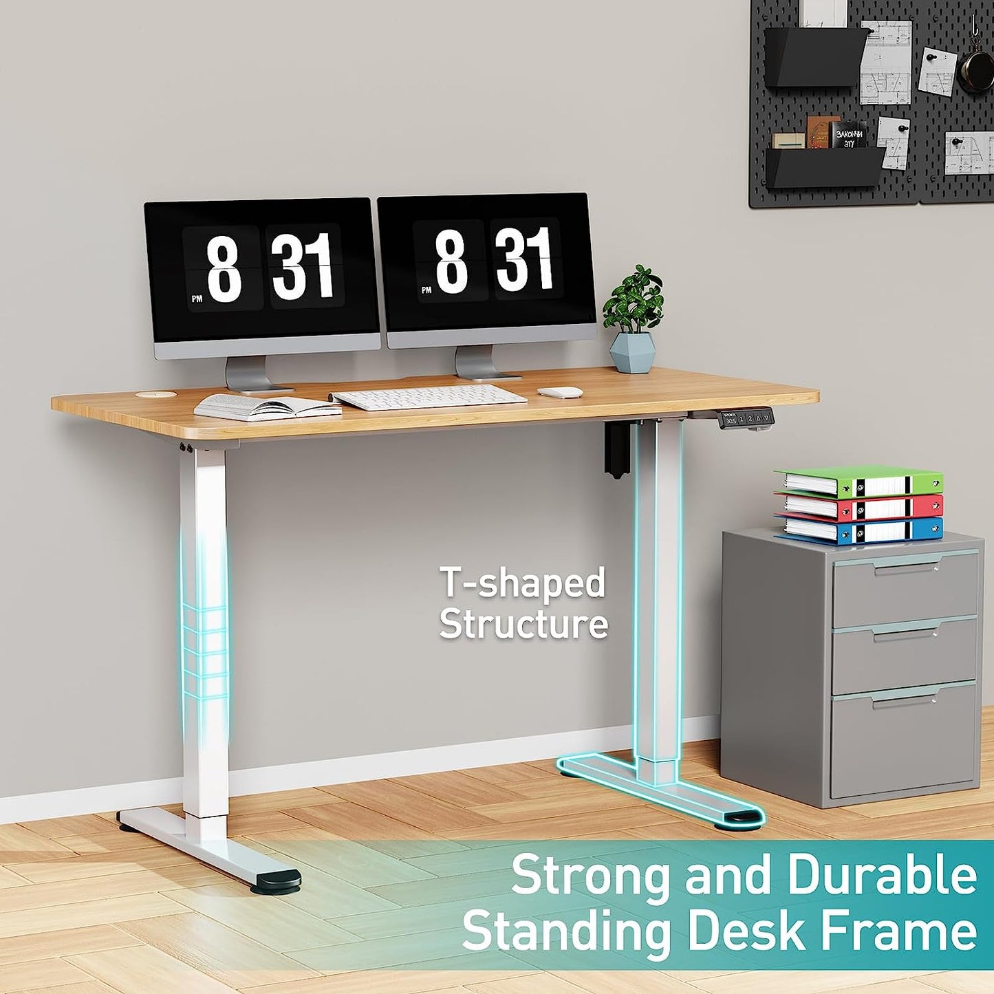 WOKA Electric Standing Desk 48 x 24 Inch, Adjustable Height Stand Up Desk with Memory Controller, Adjustable Desks for Home Office, Sit Stand Desk with Splice Board, Motorized Standing Desk Oak