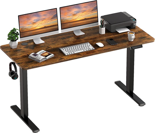 WOKA Electric Standing Desk, 59 x 24 Inches Adjustable Height Desk, Stand up Desk with Memory Controller, Ergonomic Sit to Stand Desk for Home Office, Motorized Rising Desk with Splice Board, Rustic