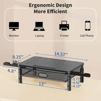 Zimilar 2 Pack Computer Monitor Stand Riser with Premium Metal Drawer, 3 Height Adjustable with Phone Holder for Computer, Laptop with Storage for 2 Monitors