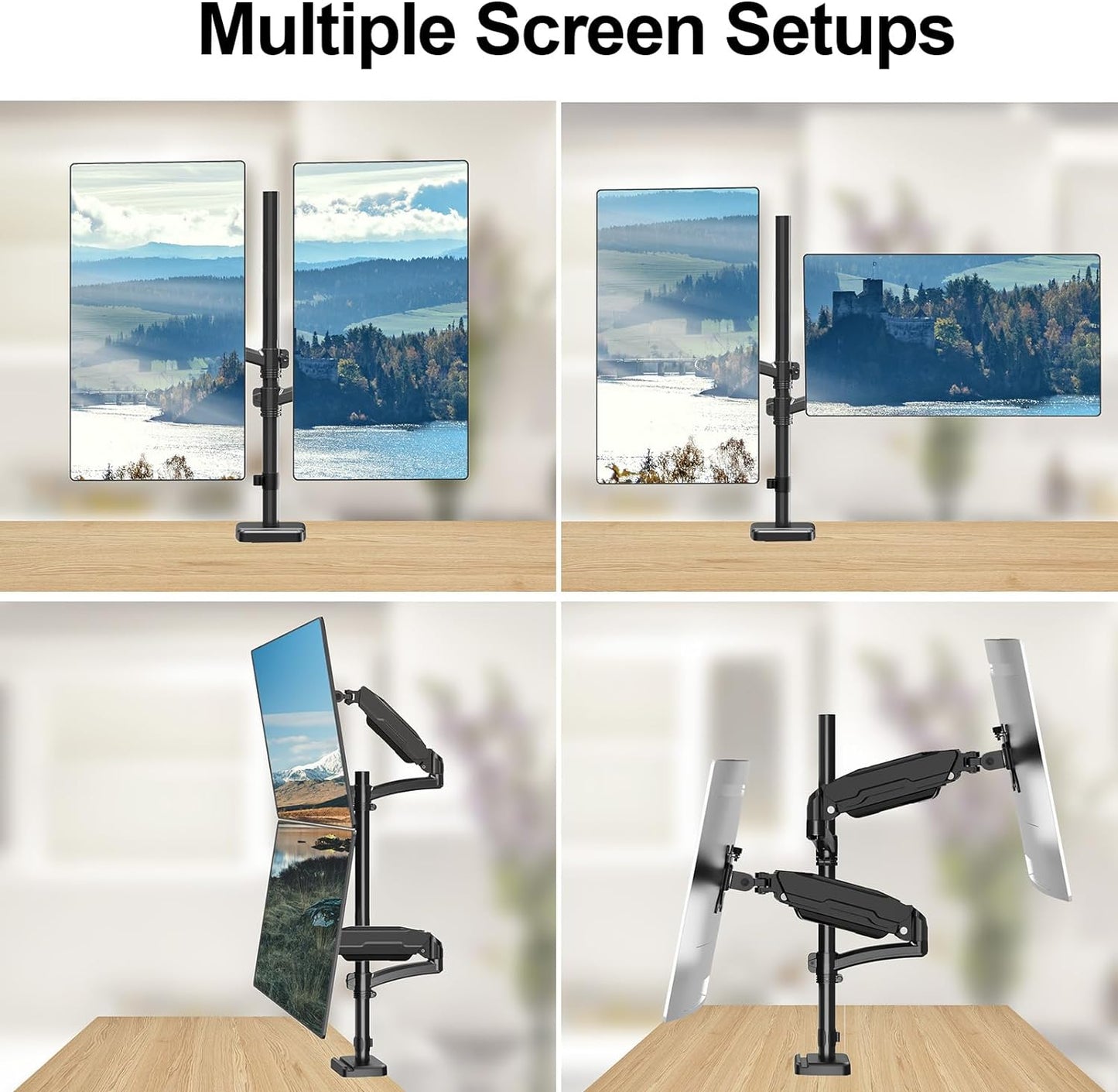 MOUNT PRO Vertical Dual Monitor Mount, Stacked Monitor Stand for 2 Computer Screens up to 32 inches, Fully Adjustable Gas Spring Monitor Desk Mount, Each Monitor Arm Holds up to 19.8lbs, VESA Mount