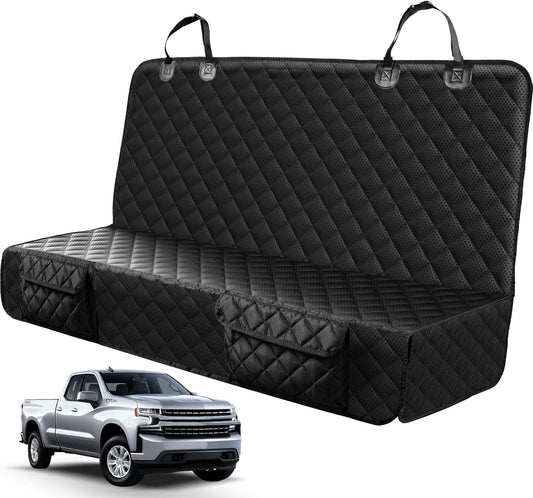PETICON Dog Car Seat Covers for Back Seat, Waterproof Pet Bench Seat Cover for Trucks Ford F-Series/Chevrolet Silverado/Ram/GMC Sierra, Scratchproof Nonslip Durable Rear Seat Cover for Dogs