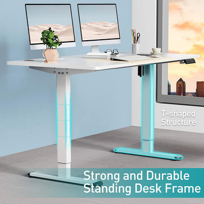 WOKA 55 x 28 Inch Electric Standing Desk, Height Adjustable Stand Up Desk, Sit Stand Desk with Memory Controllers, Adjustable Desk for Home Office with White and Oak Top and White Frame