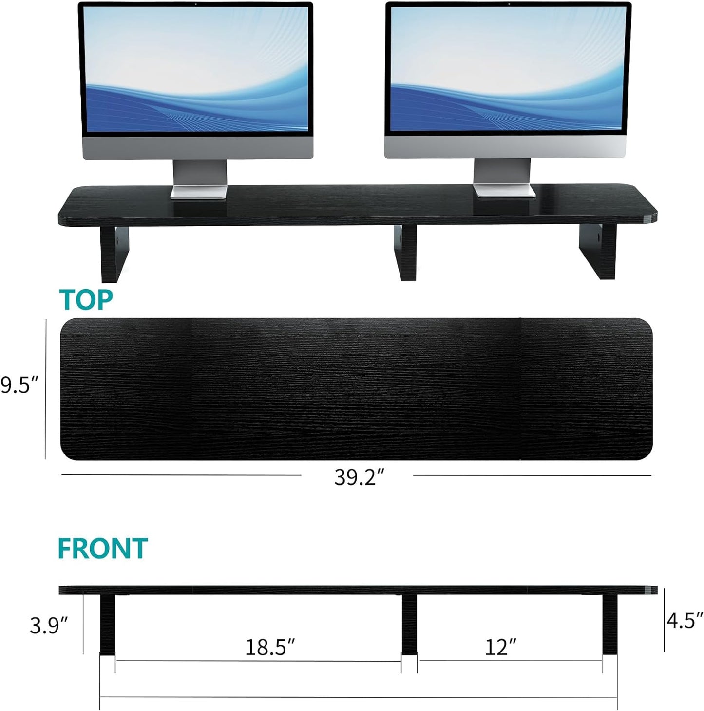 Zimilar Dual Monitor Stand Riser, Large Wood Computer Monitor Riser, Extra Long Monitor Stand for 2 Monitors with Storage for Office Accessories(Black)