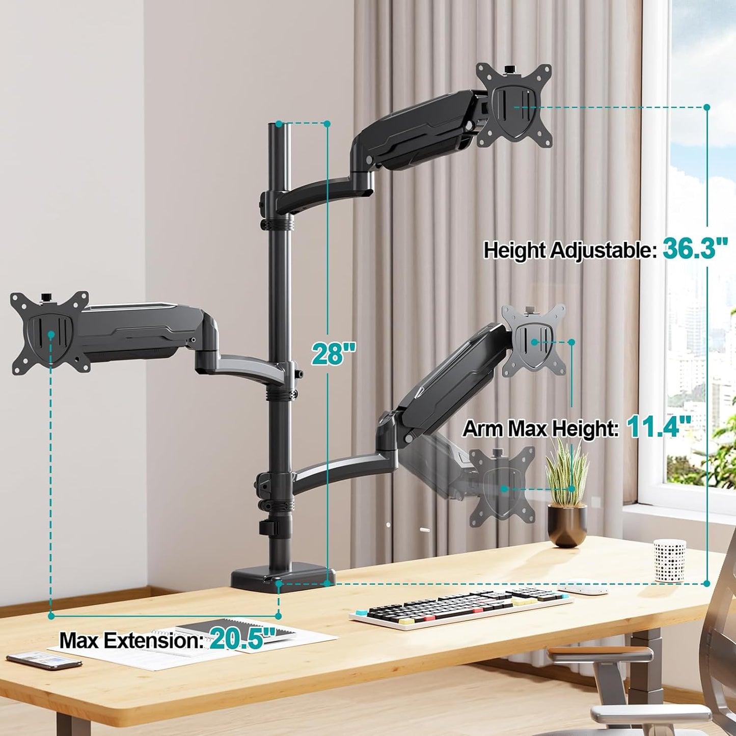 MOUNT PRO Triple Monitor Mount for Max 32" Computer Screen, Adjustable 3 Monitor Desk Mount, up to 19.8lbs Each, Gas Spring Monitor Arm with Tilt Swivel Rotation, VESA Mount 75x75/100x100mm