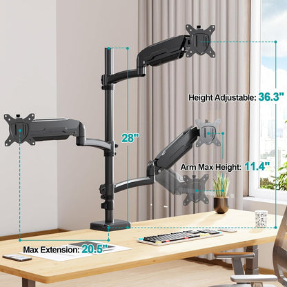 MOUNT PRO Triple Monitor Mount for Max 32" Computer Screen, Adjustable 3 Monitor Desk Mount, up to 19.8lbs Each, Gas Spring Monitor Arm with Tilt Swivel Rotation, VESA Mount 75x75/100x100mm