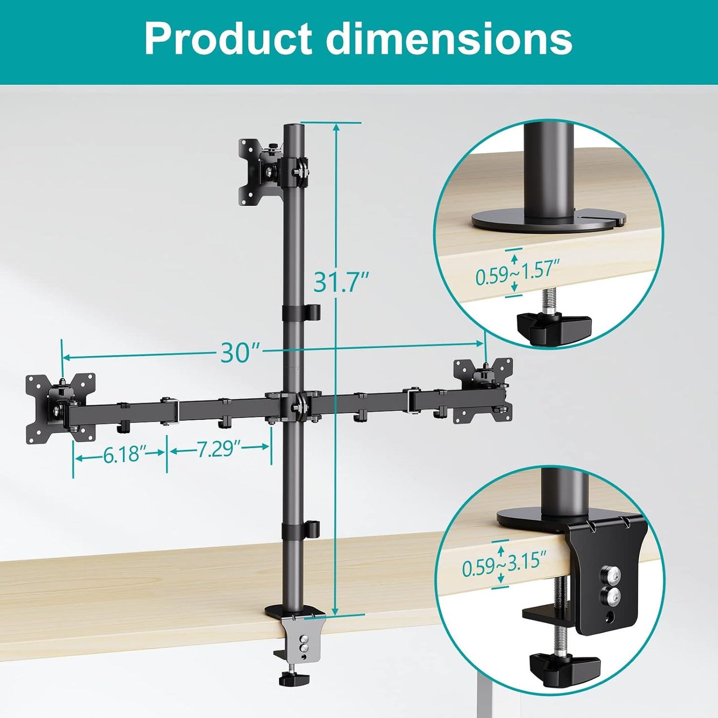 MOUNT PRO Triple Monitor Mount, Monitor Stand fits 3 Screens up to 32 inch, 17.6 lbs Each, Fully Adjustable Stacked Monitor Stand for 3 Monitors, Monitor Desk Mount, VESA Mount, C clamp/Grommet Base