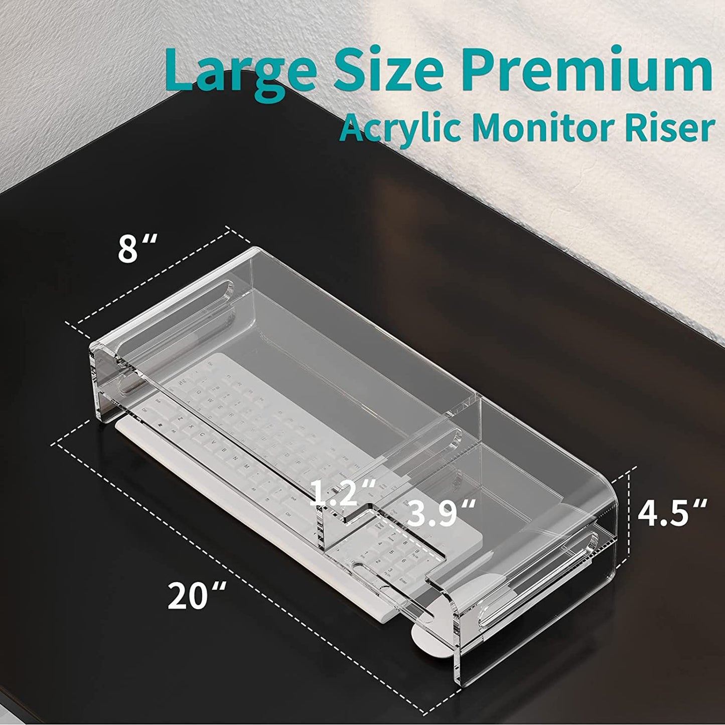 Zimilar Large Acrylic Monitor Stand Riser, 20 inch Acrylic Monitor Stand, 2-Tier Clear Monitor Stand Riser, Premium Acrylic Monitor Stand for Desk with Keyboard Storage, Clear Acrylic Laptop Stand with Built-in Phone Holder