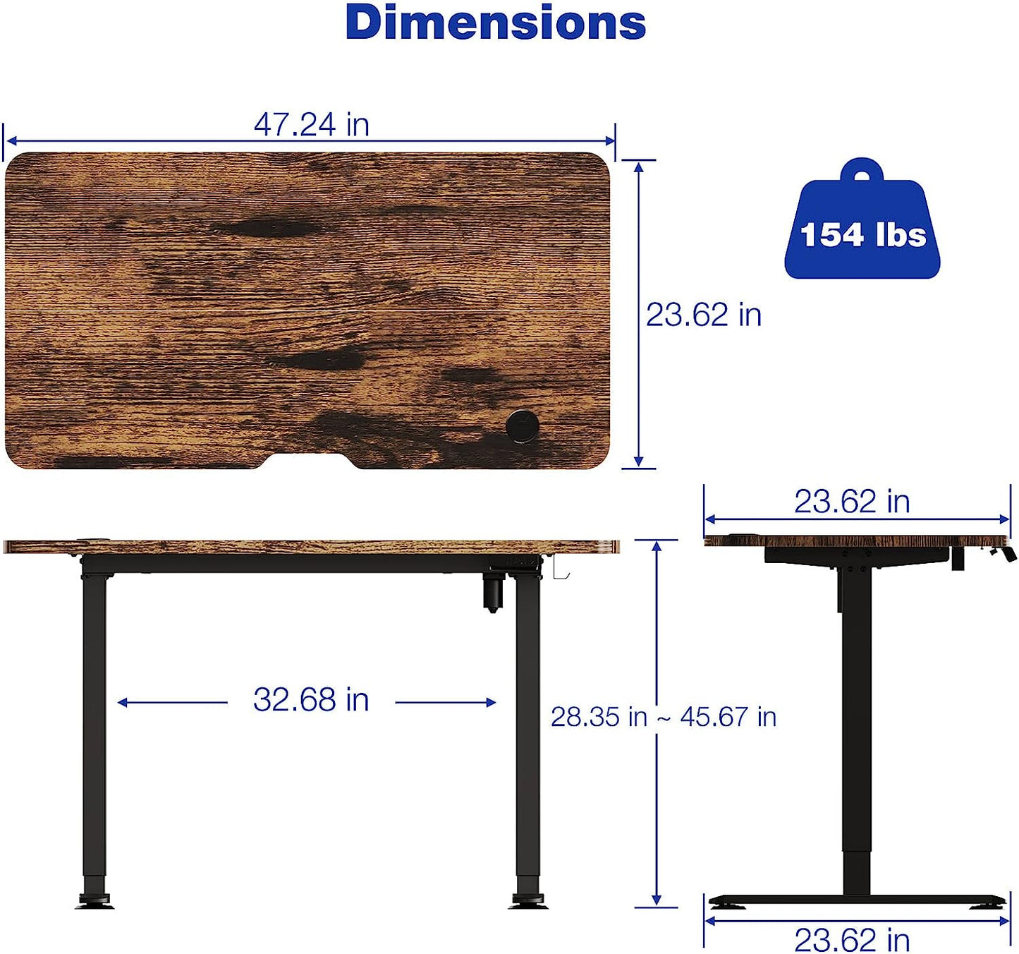 WOKA Electric Standing Desk 48 x 24 Inch, Height Adjustable Stand Up Desk with Memory Controller, Sit Stand Desk with Splice Board, Adjustable Desks for Home Office, Motorized Standing Desk Rustic