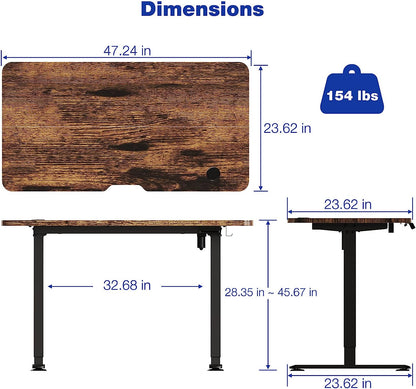 WOKA Electric Standing Desk 48 x 24 Inch, Height Adjustable Stand Up Desk with Memory Controller, Sit Stand Desk with Splice Board, Adjustable Desks for Home Office, Motorized Standing Desk Rustic