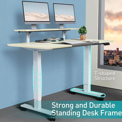 WOKA 55 x 28 Inch Electric Standing Desk with Wheels, Height Adjustable Stand up Desk with a Monitor Stand Riser, Standing Computer Desk with Memory Controllers, Adjustable Desks for Home Office