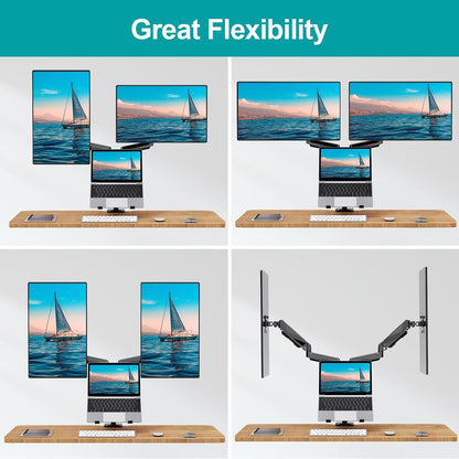 MOUNT PRO Monitor and Laptop Mount, Gas Spring Dual Monitor Arm Fit Two Max 27inch Computer Screens, Monitor Mount with Laptop Tray for max 17 Inch Notebooks, 3-in-1 Laptop and Monitor Desk Mount