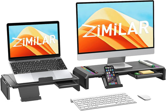 Zimilar 2 Pack Monitor Stand Riser, 2 in 1 Monitor Stand and Laptop Stand, Foldable Monitor Riser for 2 Monitors, Dual Monitor Stand Riser with Phone Holder and Pen Slot
