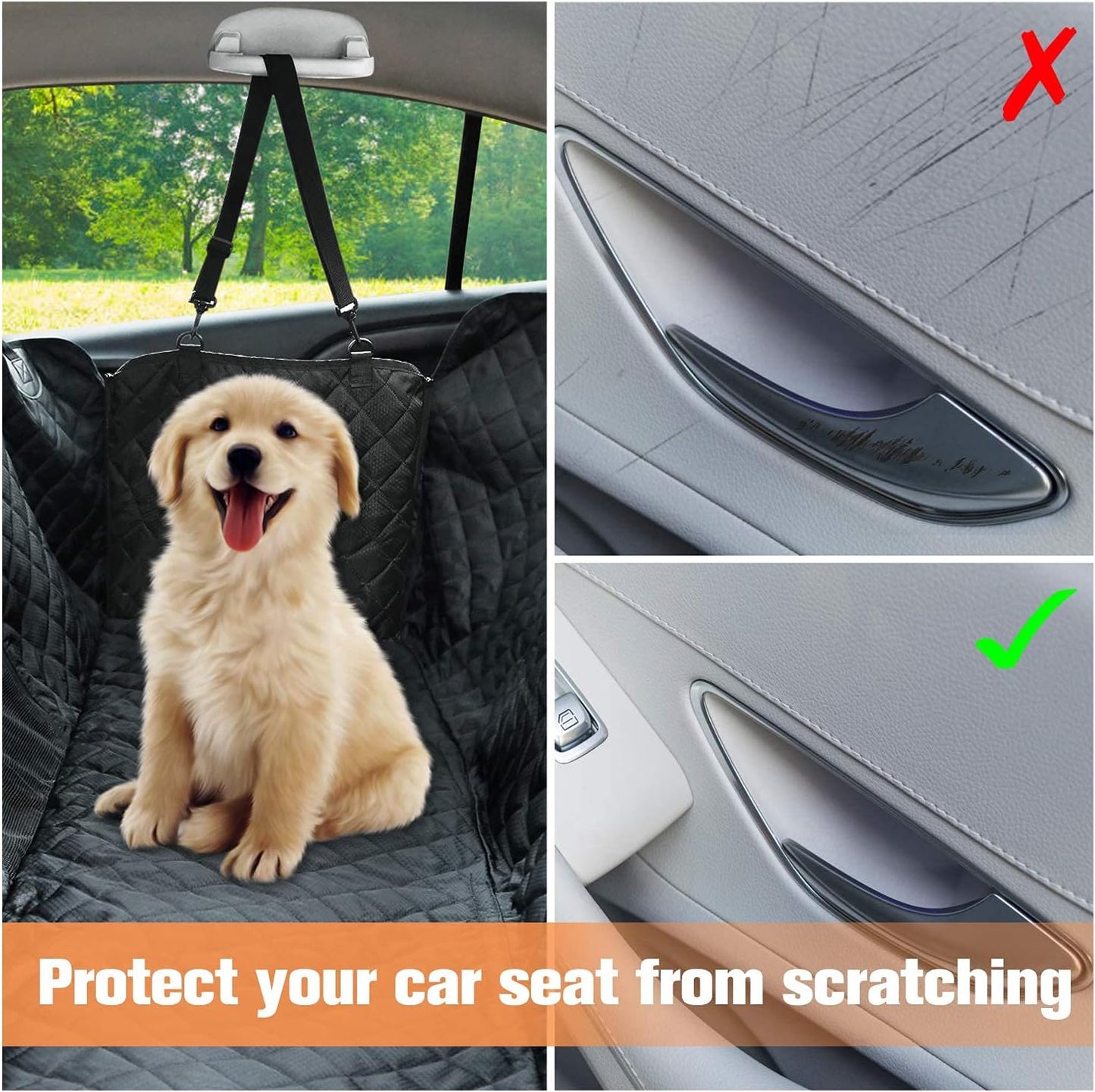 PETICON Dog Car Seat Cover for Back Seat, Waterproof Dog Seat Cover for Cars with Mesh Window, Scratchproof Back Seat Cover for Dogs, Nonslip Dog Hammock for Cars, Trucks, SUVs, Jeeps, Black