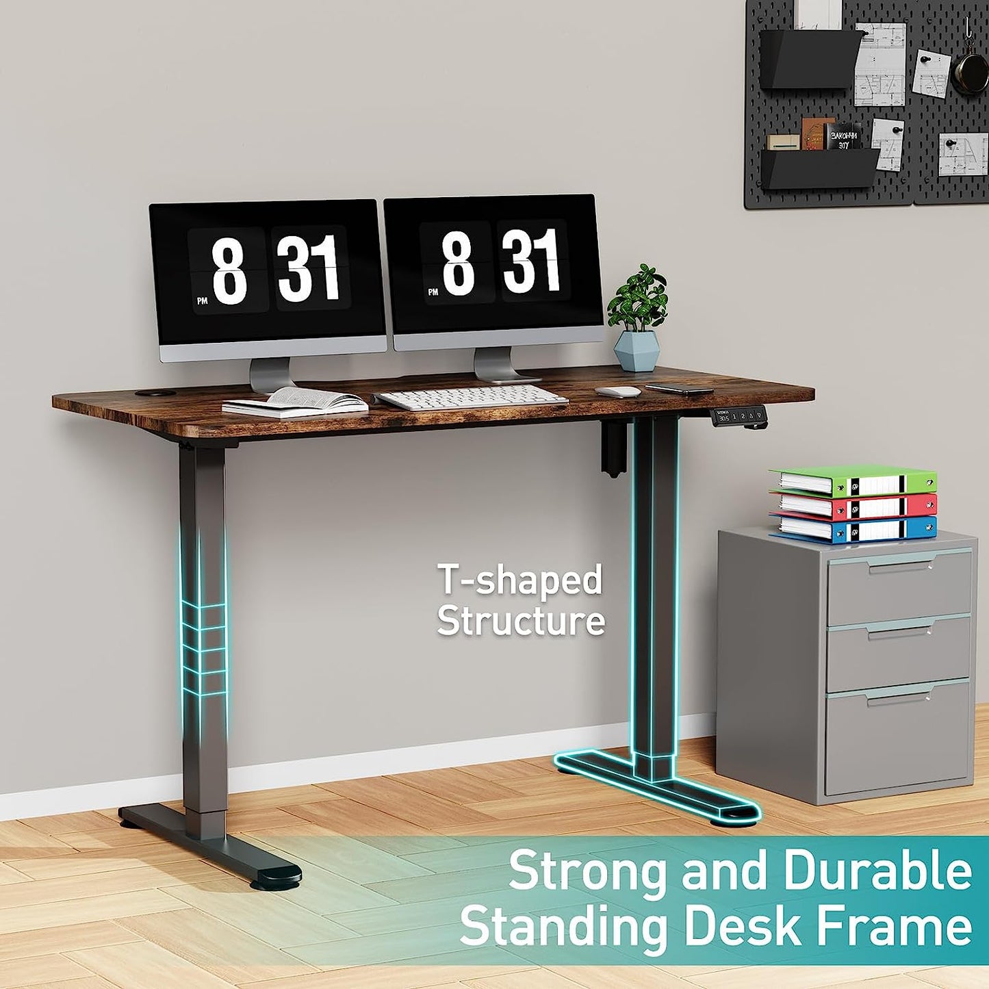 WOKA Electric Standing Desk 48 x 24 Inch, Height Adjustable Stand Up Desk with Memory Controller, Sit Stand Desk with Splice Board, Adjustable Desks for Home Office, Motorized Standing Desk Rustic