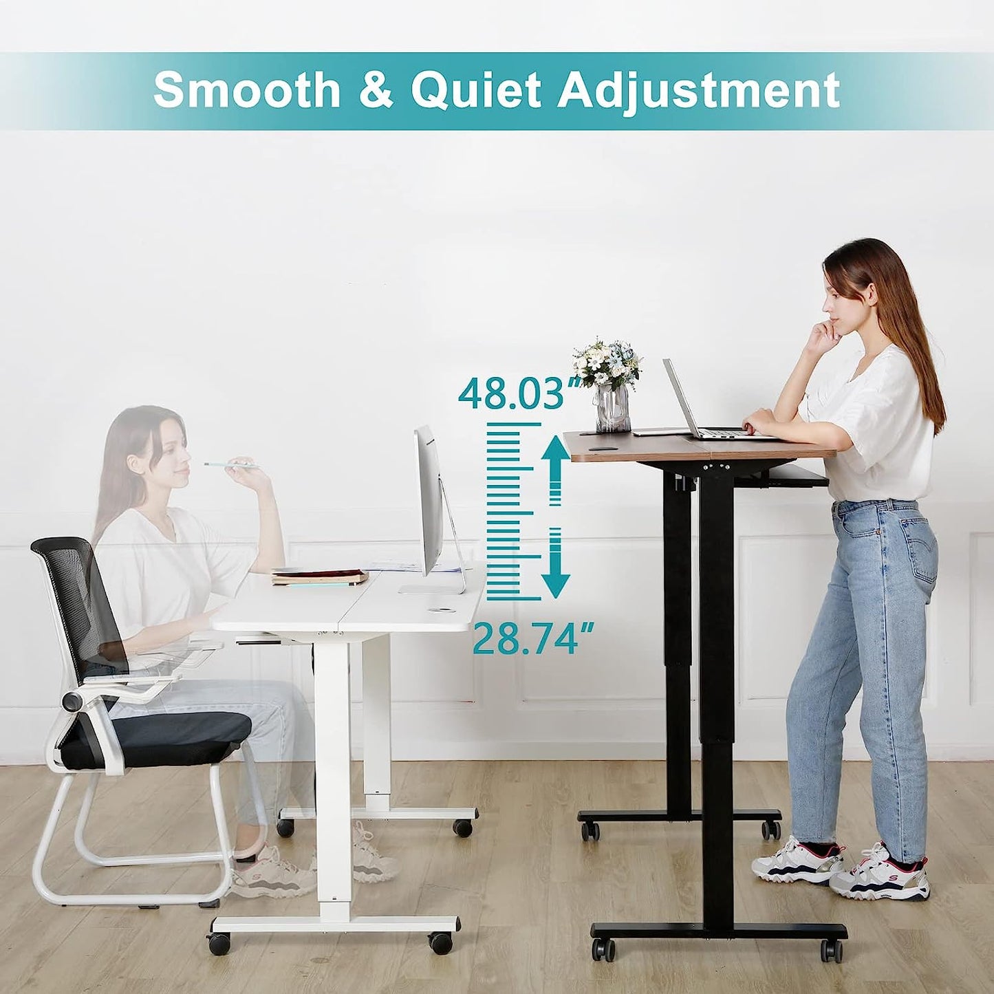 WOKA Electric Standing Desk with Keyboard Tray, 55" x 24" Stand Up Desk, Height Adjustable Sit Stand Desk with Memory Controller for Home Office, Motorized Desk with Splice Board, White