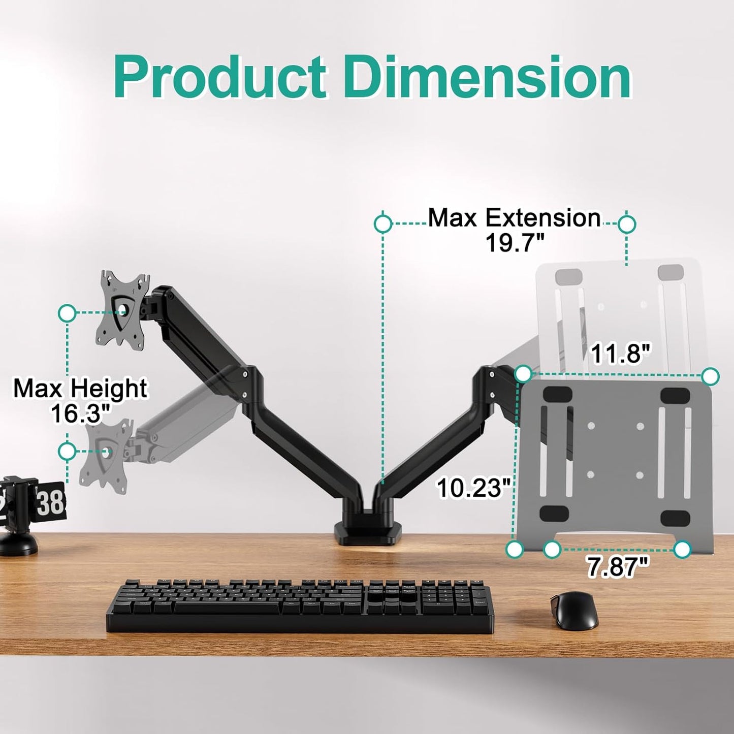 MOUNT PRO Monitor and Laptop Mount Fits Max 17" Notebook and 32" Computer Screen, Adjustable Laptop and Monitor Stand for Desk, VESA Monitor Mount with Laptop Tray, Each Arm Holds up to 17.6lbs