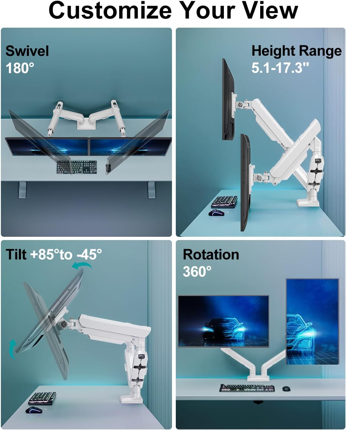 Freelift Pro Dual Monitor Mount Height Adjustable Gas Spring Double Monitor Stand for 2 Monitors up to 32" Monitors