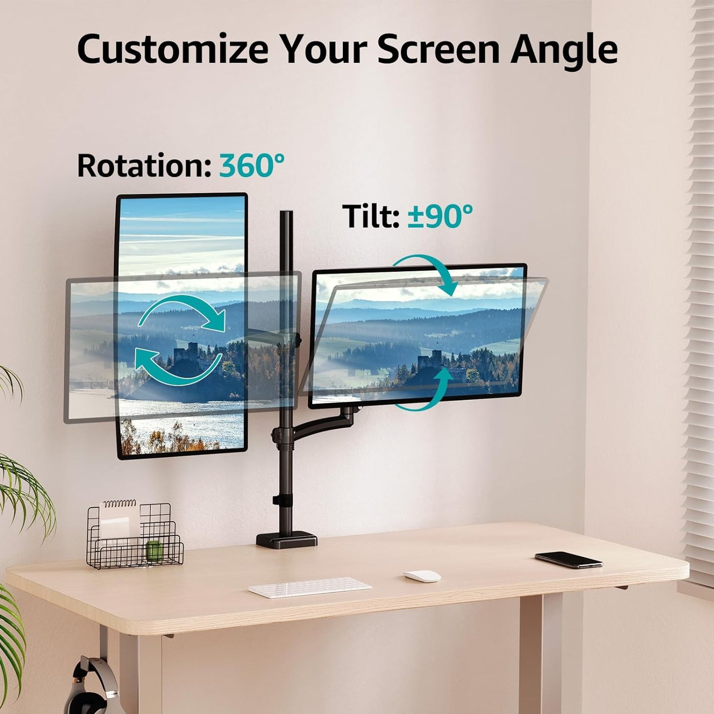 MOUNT PRO Vertical Dual Monitor Mount, Stacked Monitor Stand for 2 Computer Screens up to 32 inches, Fully Adjustable Gas Spring Monitor Desk Mount, Each Monitor Arm Holds up to 19.8lbs, VESA Mount